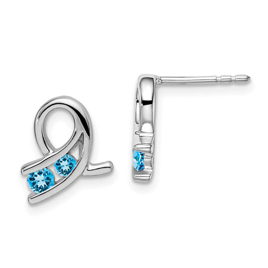 Solid 14k White Gold Simulated Blue Topaz Earrings