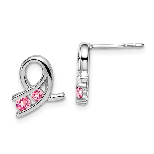 Solid 14k White Gold Created PinK Simulated Sapphire Earrings