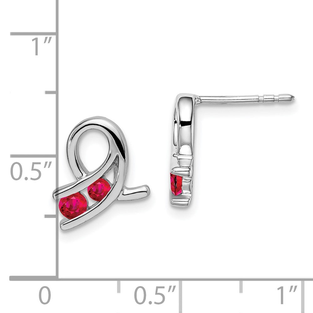 14k White Gold Created Ruby Earrings