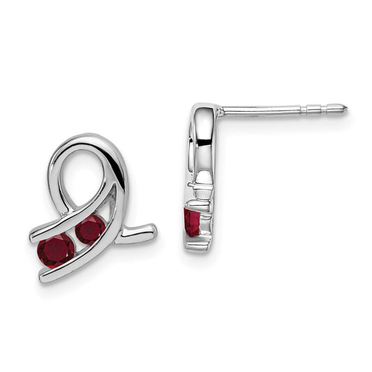 Solid 14k White Gold Created Simulated Ruby Earrings