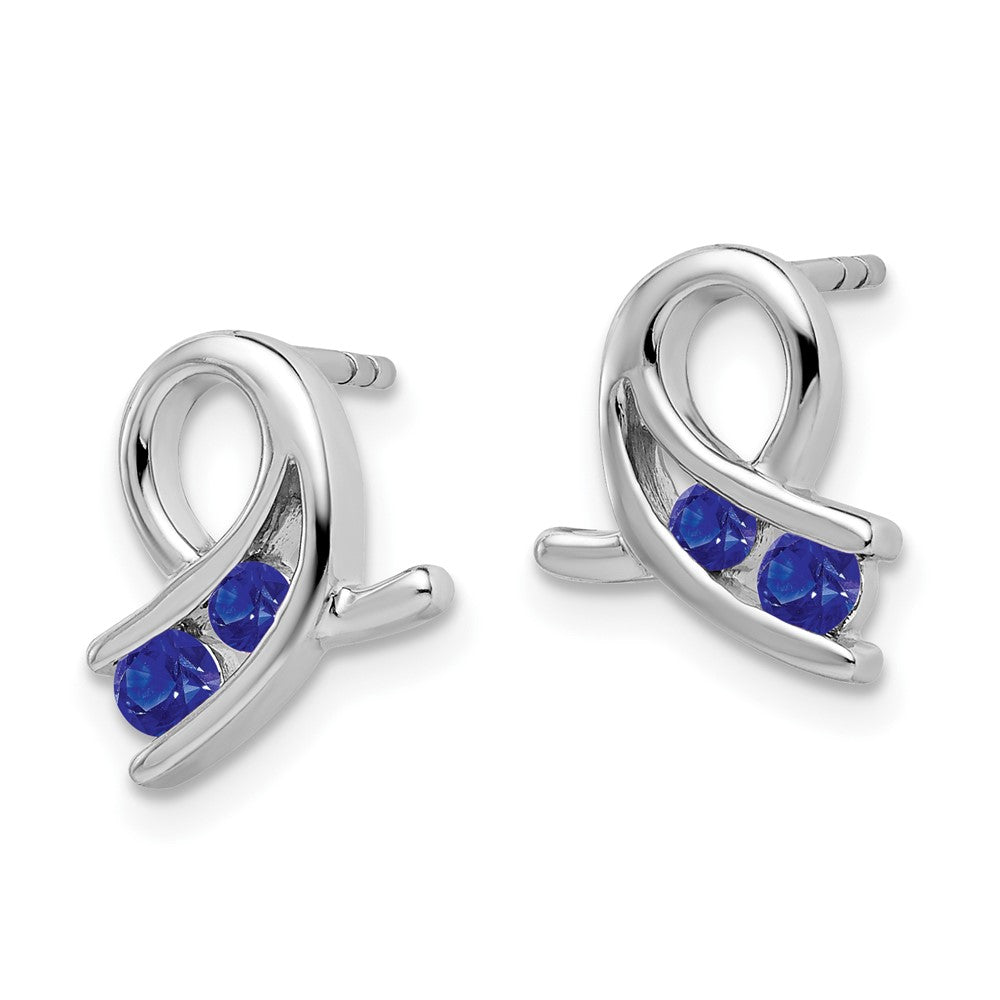 Solid 14k White Gold Created Simulated Sapphire Earrings