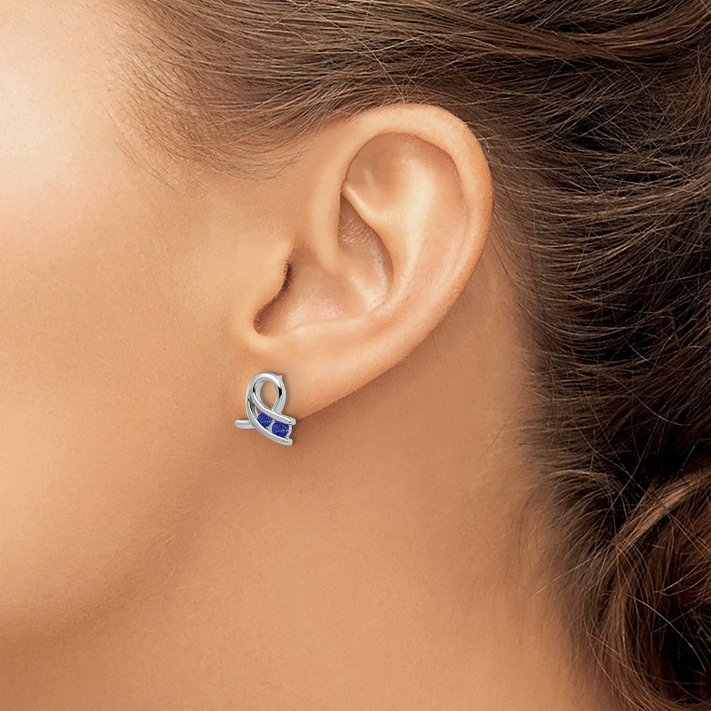 Solid 14k White Gold Created Simulated Sapphire Earrings