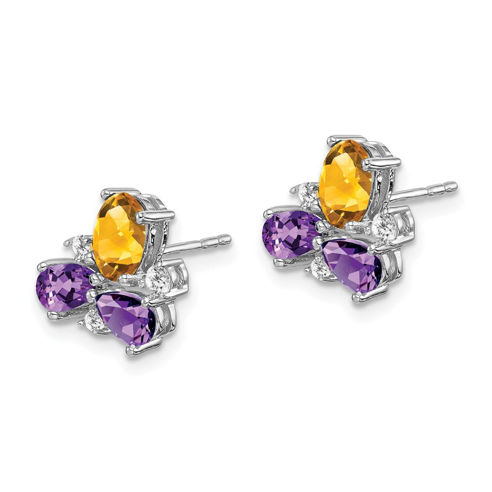 Solid 14k White Gold Simulated Amethyst Simulated/Simulated Citrine CZ Earrings