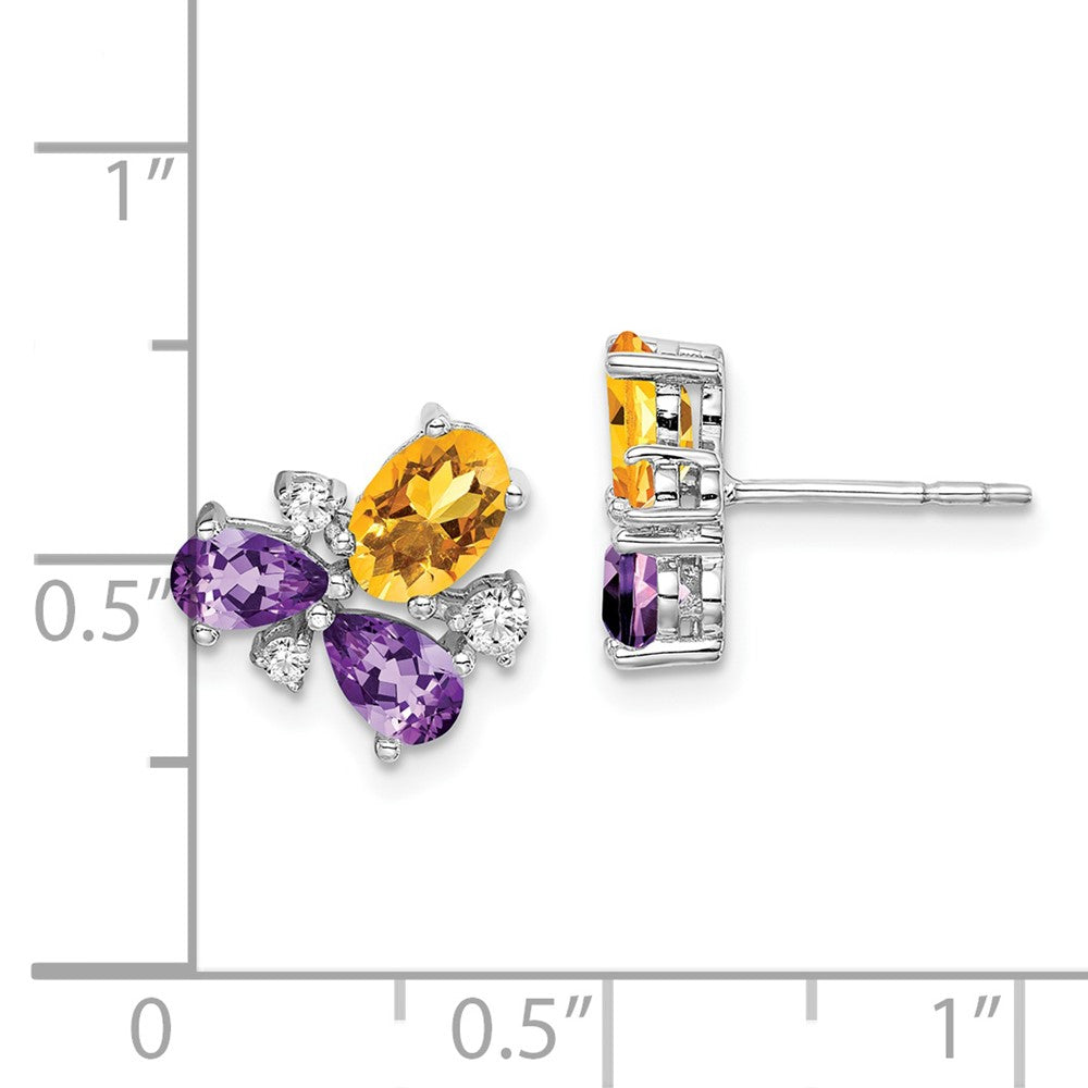 Solid 14k White Gold Simulated Amethyst Simulated/Simulated Citrine CZ Earrings