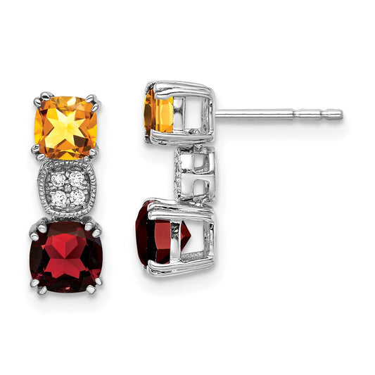 Solid 14k White Gold Simulated Citrine Simulated/Simulated Garnet CZ Earrings