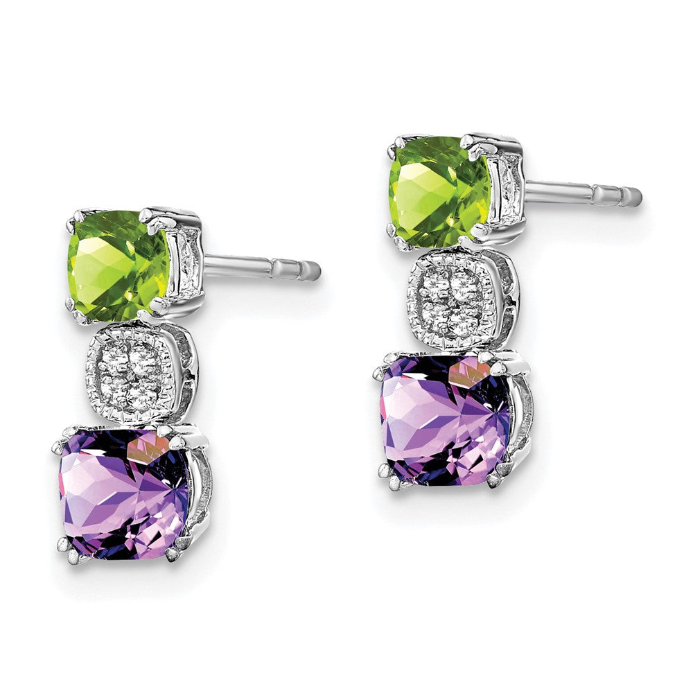 Solid 14k White Gold Simulated Peridot Simulated/Simulated Amethyst CZ Earrings