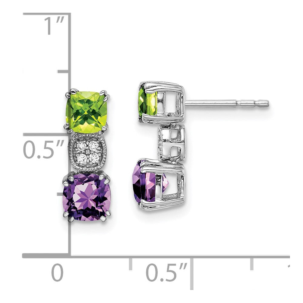 Solid 14k White Gold Simulated Peridot Simulated/Simulated Amethyst CZ Earrings