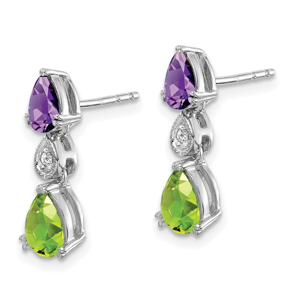 Solid 14k White Gold Simulated Amethyst Simulated/Simulated Peridot CZ Earrings