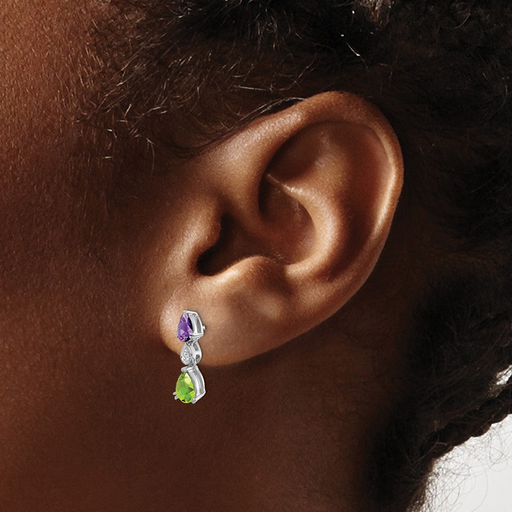 Solid 14k White Gold Simulated Amethyst Simulated/Simulated Peridot CZ Earrings