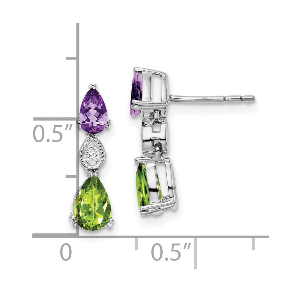 Solid 14k White Gold Simulated Amethyst Simulated/Simulated Peridot CZ Earrings