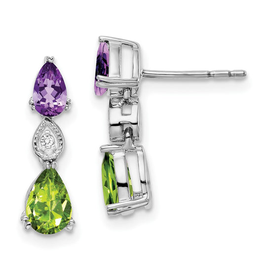 Solid 14k White Gold Simulated Amethyst Simulated/Simulated Peridot CZ Earrings