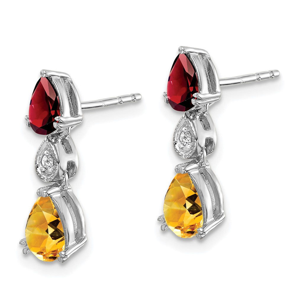 Solid 14k White Gold Simulated Garnet/Citrine CZ Earrings