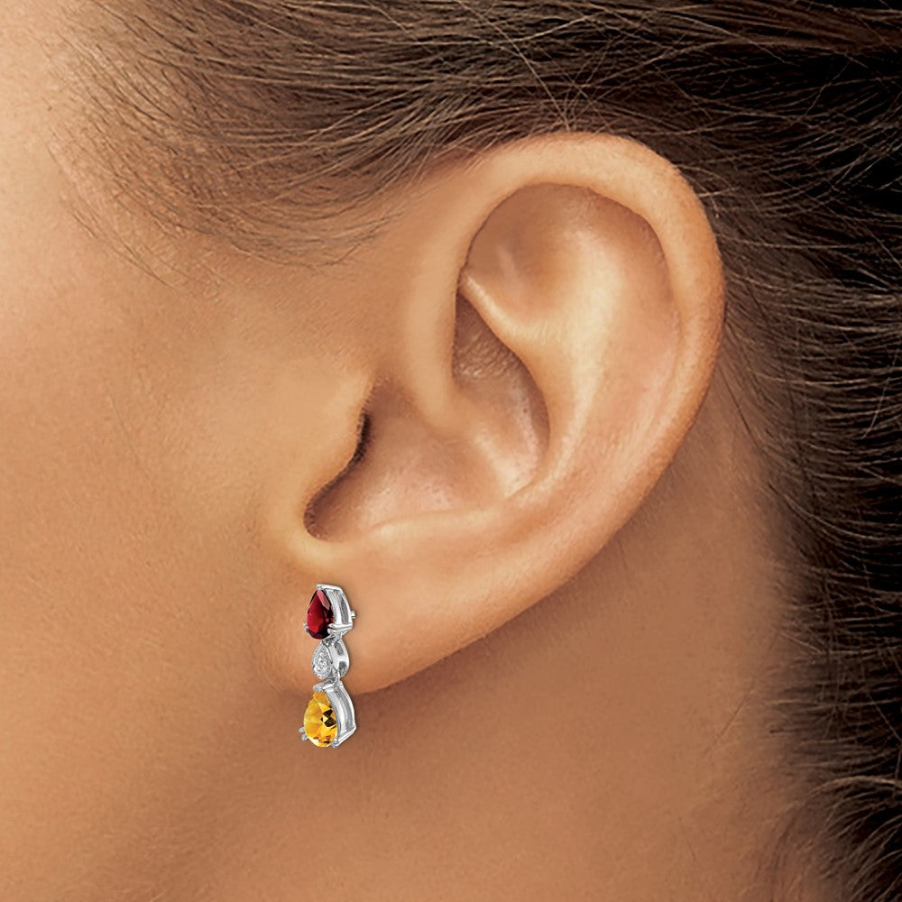 Solid 14k White Gold Simulated Garnet/Citrine CZ Earrings