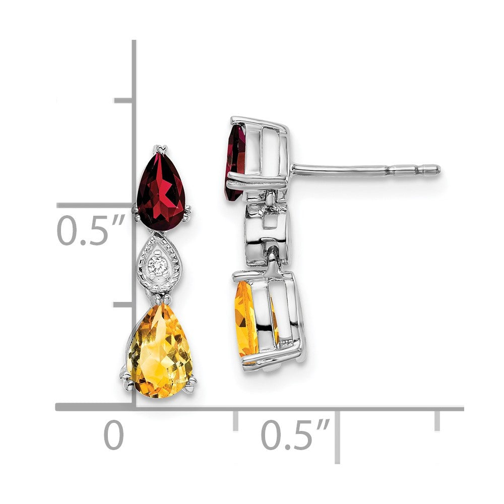 Solid 14k White Gold Simulated Garnet/Citrine CZ Earrings