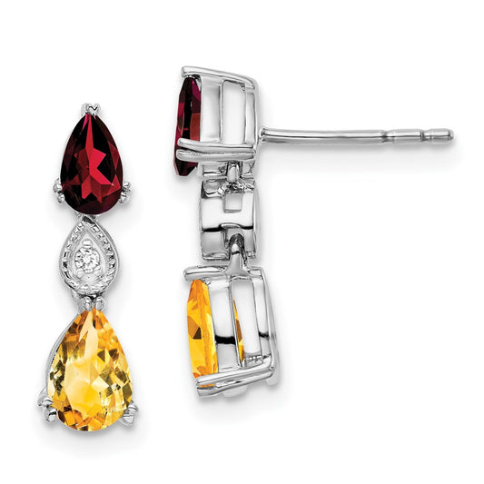 Solid 14k White Gold Simulated Garnet/Citrine CZ Earrings