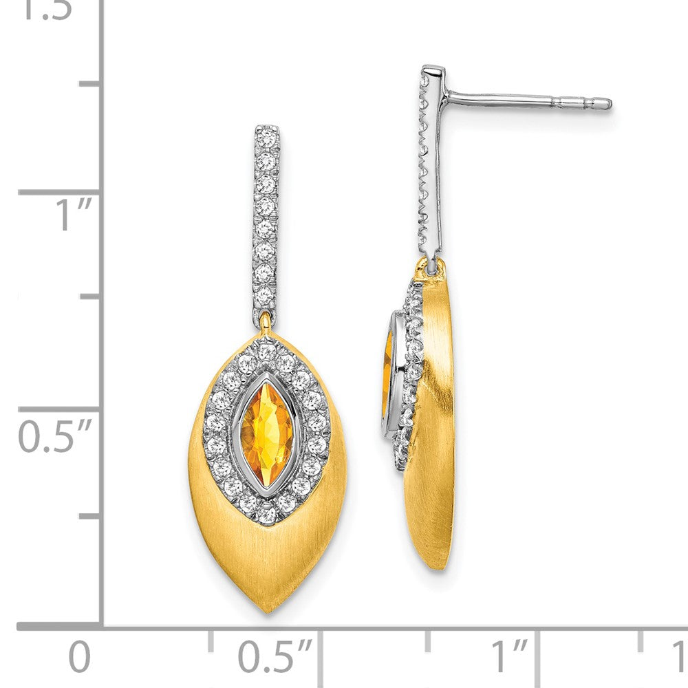 Solid 14k Two-tone Simulated Citrine and CZ Dangle Earrings