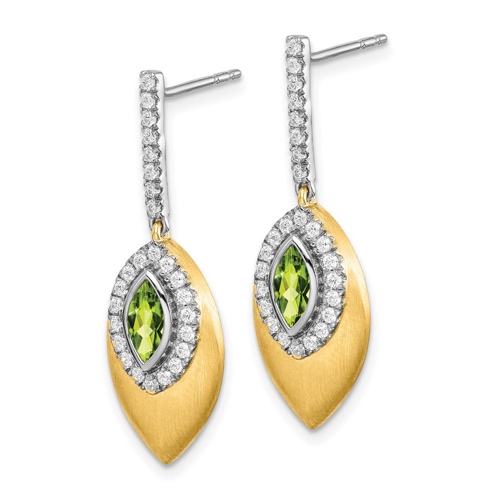 Solid 14k Two-tone Simulated Peridot and CZ Dangle Earrings