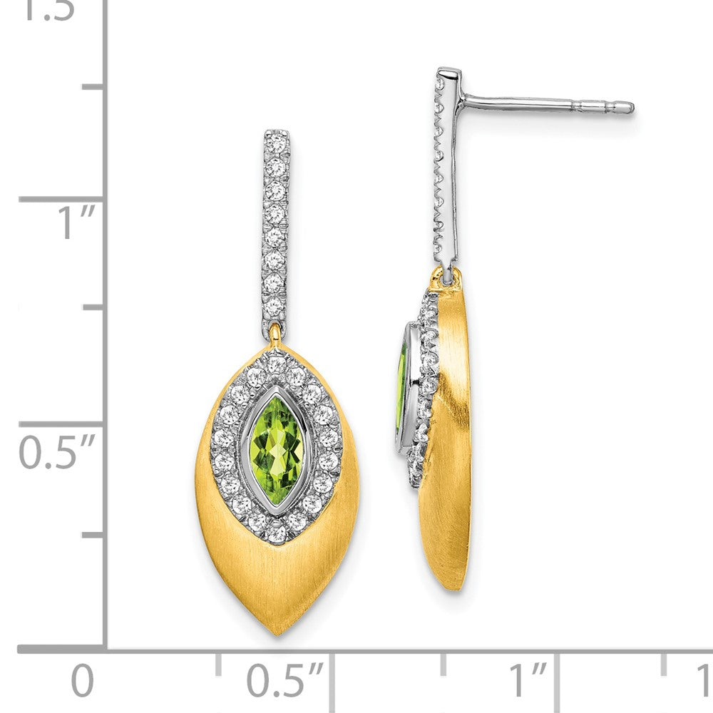 Solid 14k Two-tone Simulated Peridot and CZ Dangle Earrings