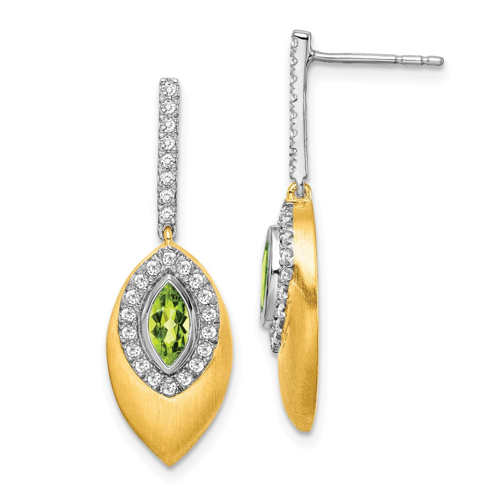 Solid 14k Two-tone Simulated Peridot and CZ Dangle Earrings