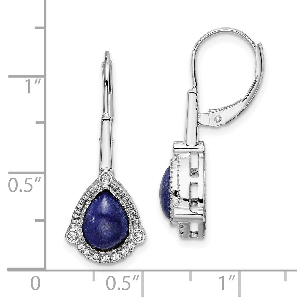 14k White Gold Pear Lapis and Real Diamond Leverback Earrings