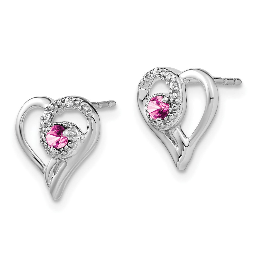 14k White Gold Pink Sapphire and Real Diamond Heart Earrings