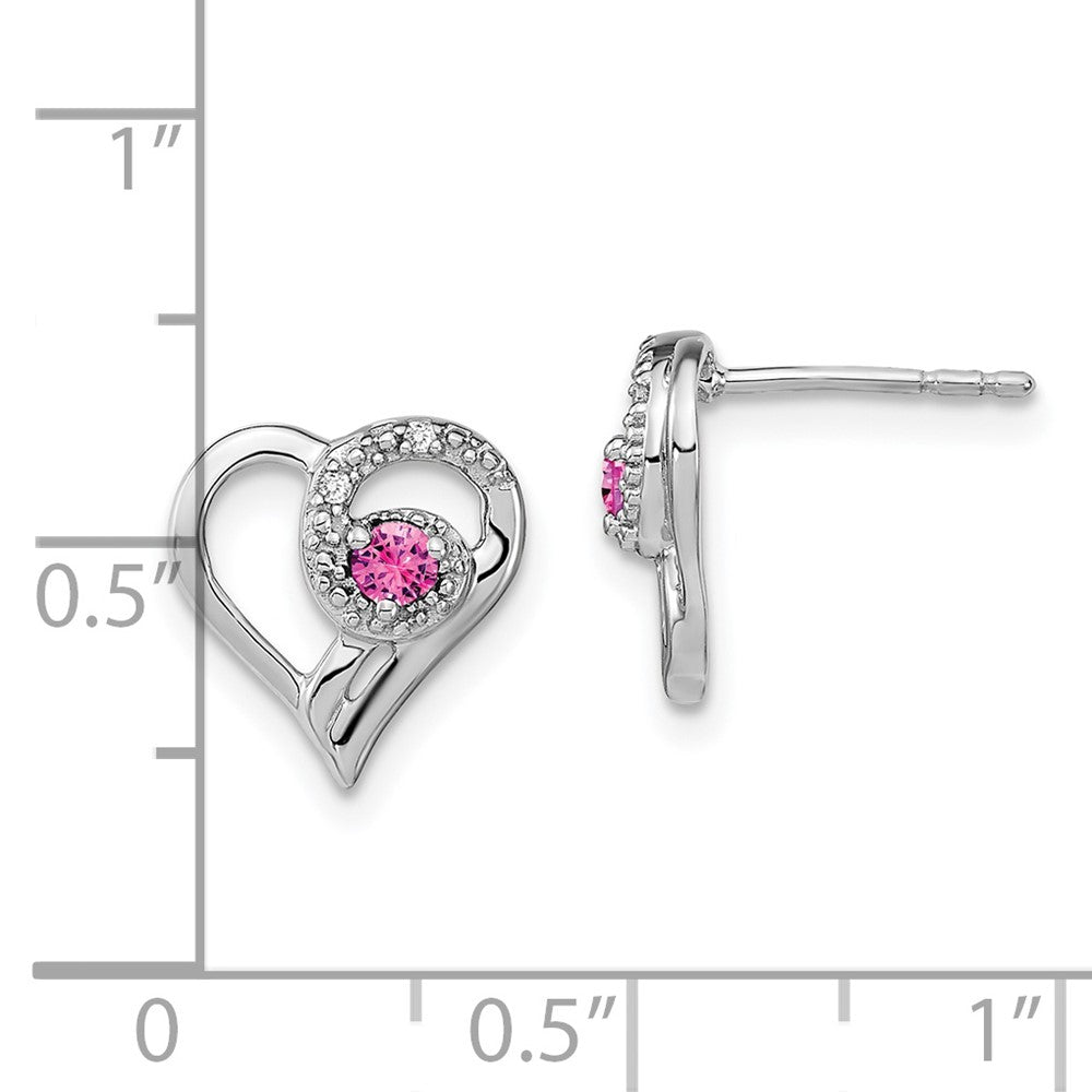 14k White Gold Pink Sapphire and Real Diamond Heart Earrings