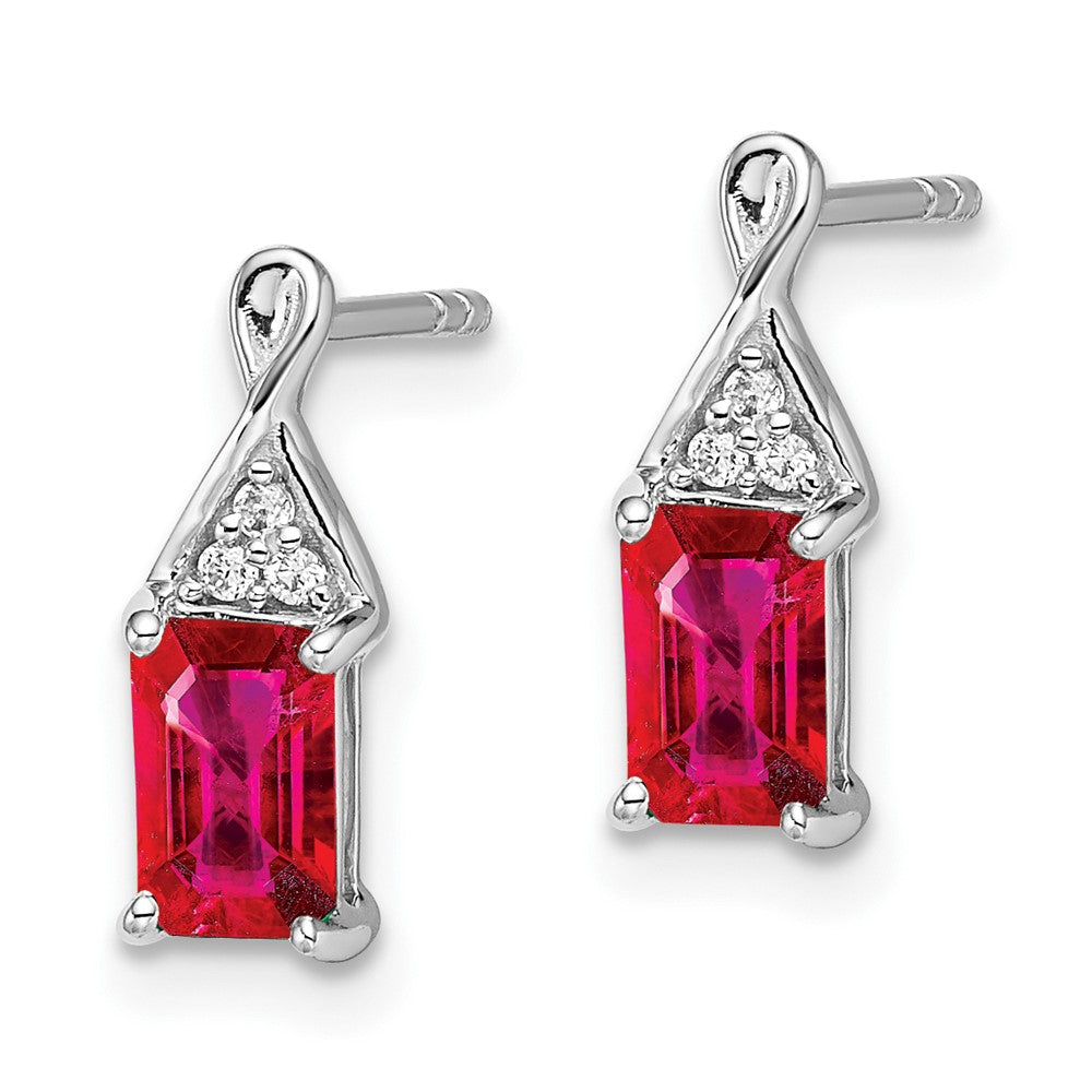 14k White Gold Ruby and Real Diamond Earrings