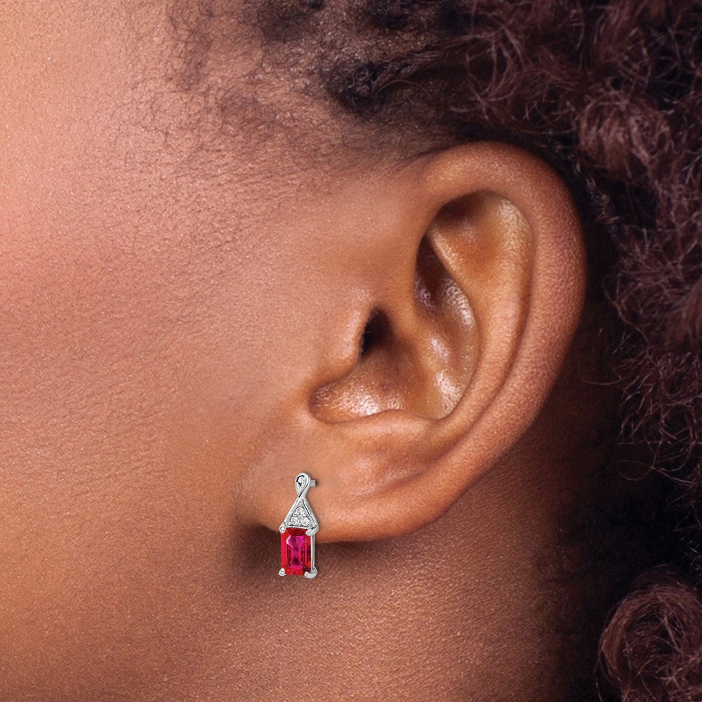 14k White Gold Ruby and Real Diamond Earrings