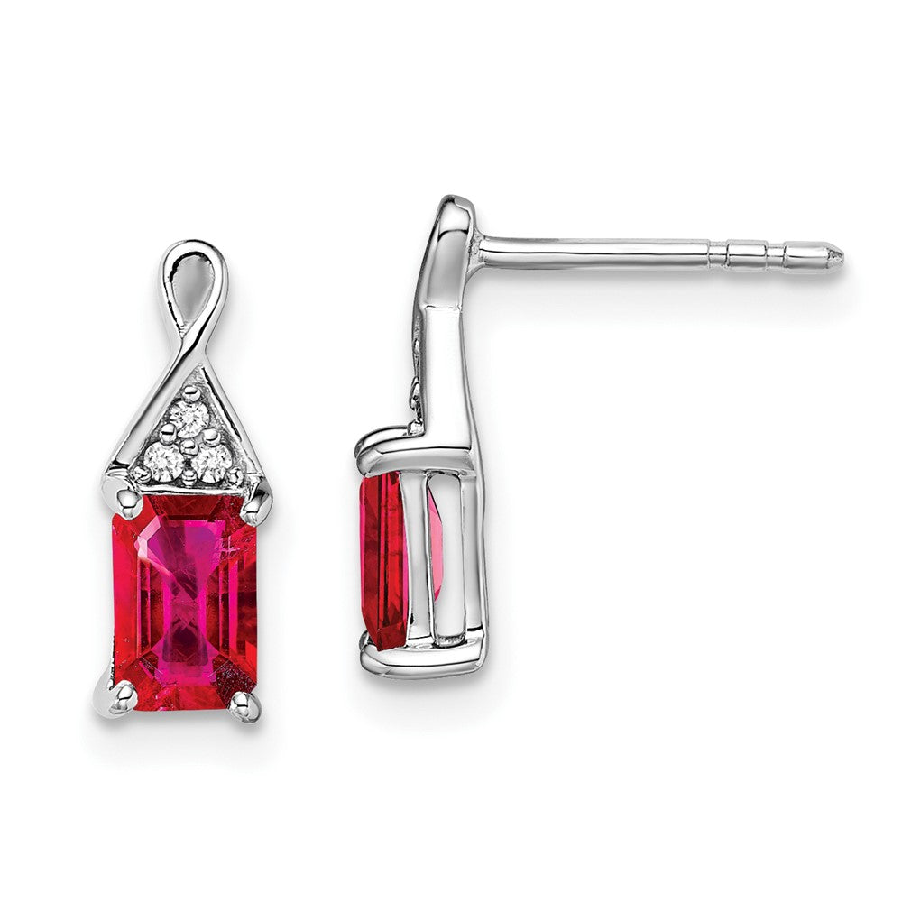 14k White Gold Ruby and Real Diamond Earrings