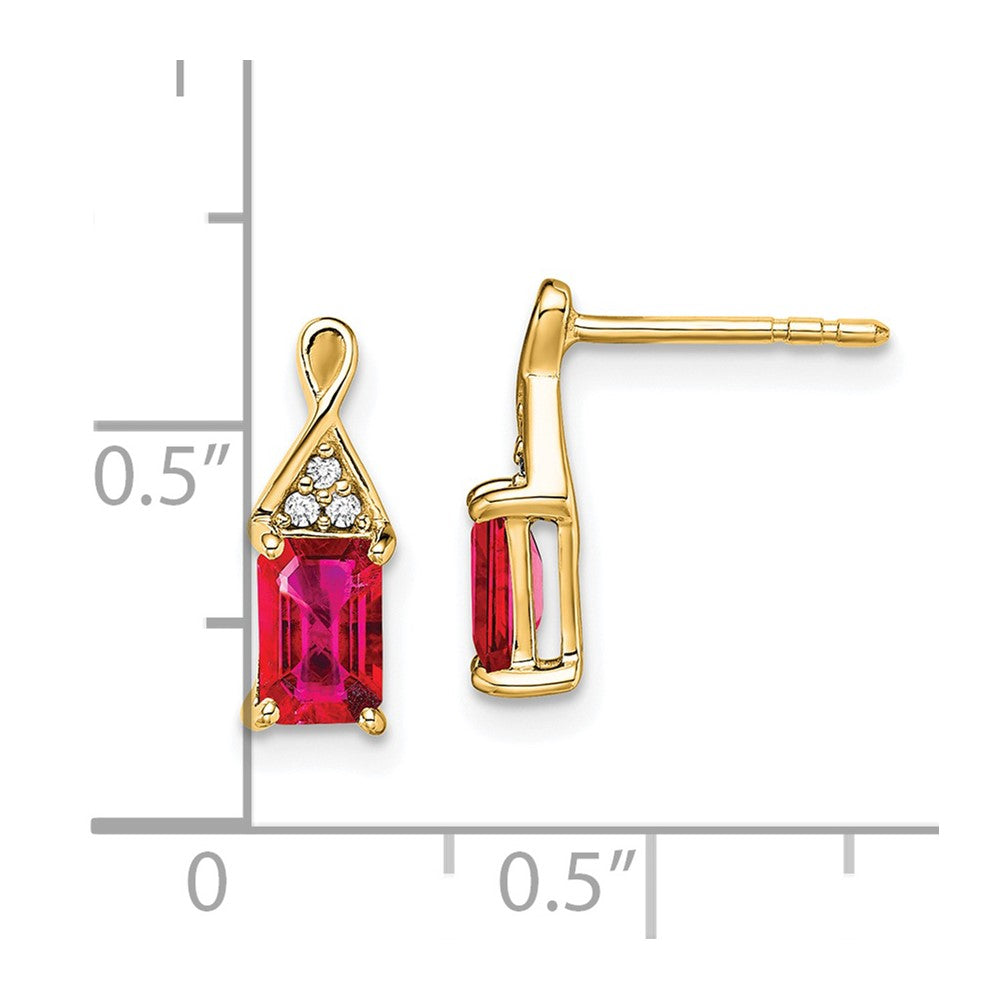 Solid 14k Yellow Gold Simulated Ruby and CZ Earrings