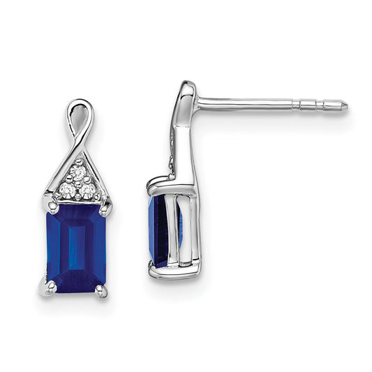 14k White Gold Sapphire and Real Diamond Earrings