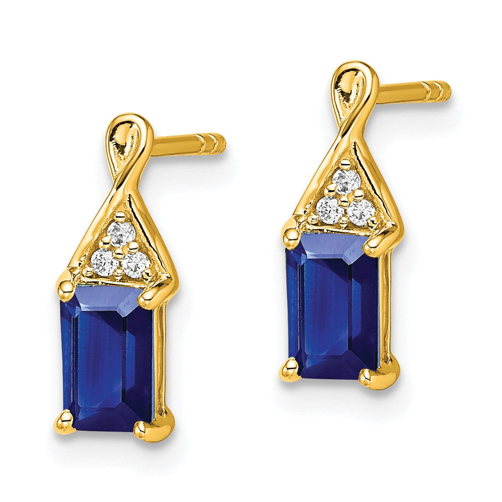 Solid 14k Yellow Gold Simulated Sapphire and CZ Earrings