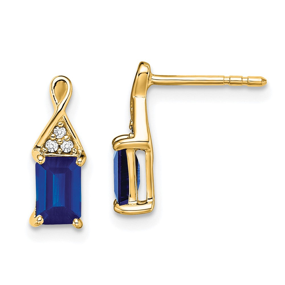 14k Yellow Gold Sapphire and Real Diamond Earrings