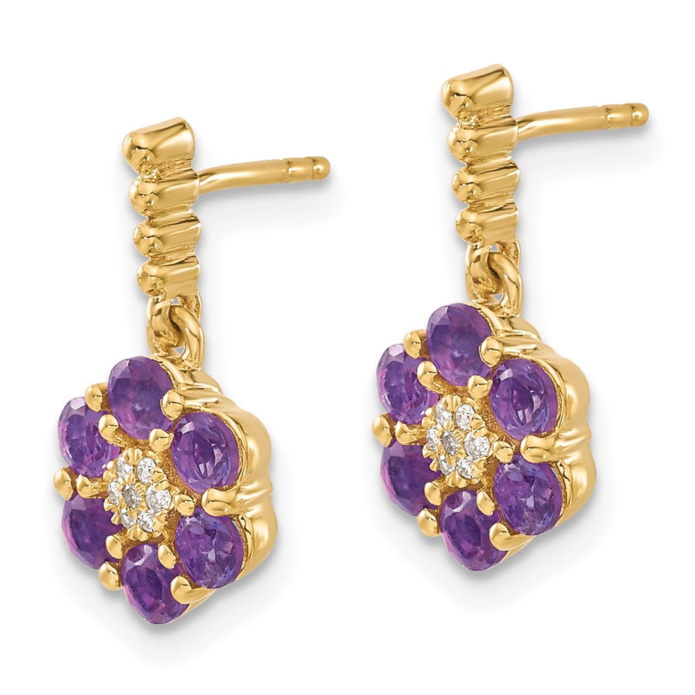 14k Yellow Gold Amethyst and Real Diamond Earrings