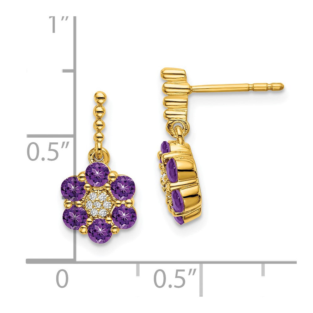 14k Yellow Gold Amethyst and Real Diamond Earrings