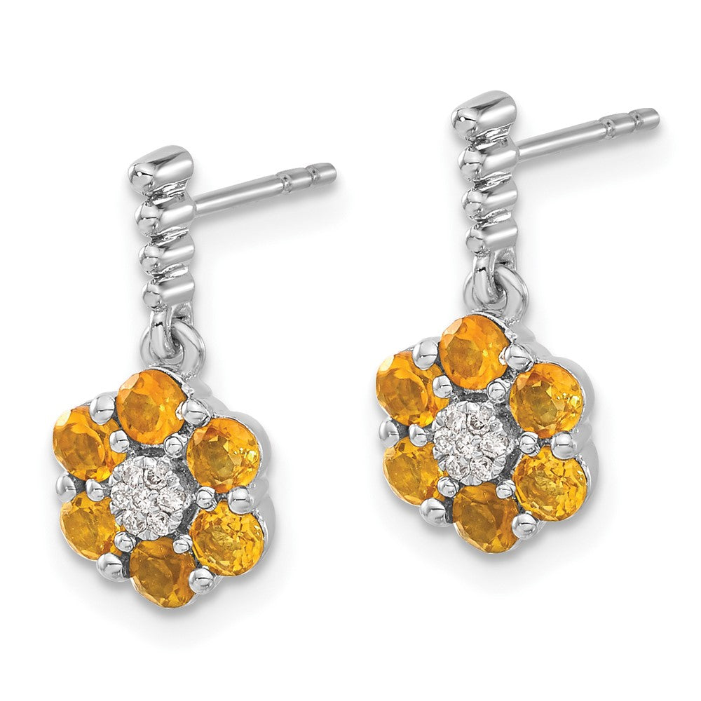 Solid 14k White Gold Simulated Citrine and CZ Earrings