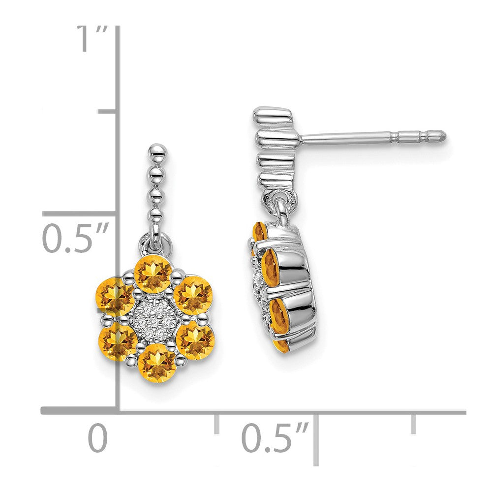 Solid 14k White Gold Simulated Citrine and CZ Earrings