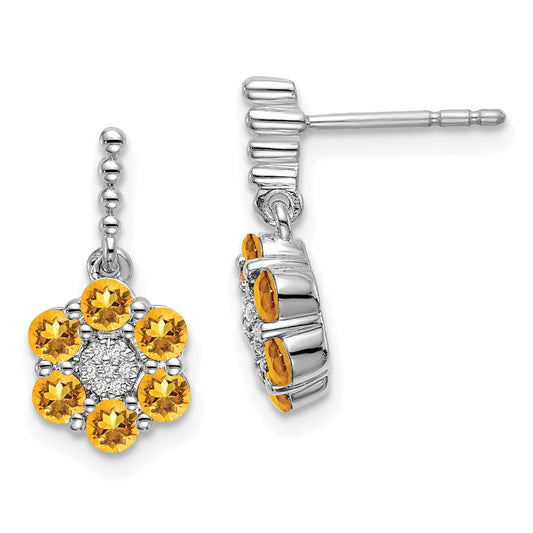 Solid 14k White Gold Simulated Citrine and CZ Earrings