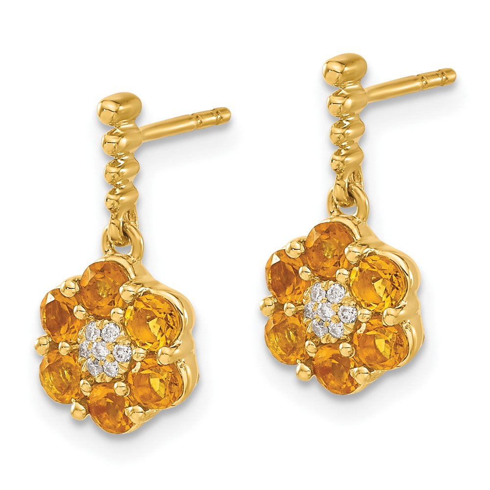 Solid 14k Yellow Gold Simulated Citrine and CZ Earrings