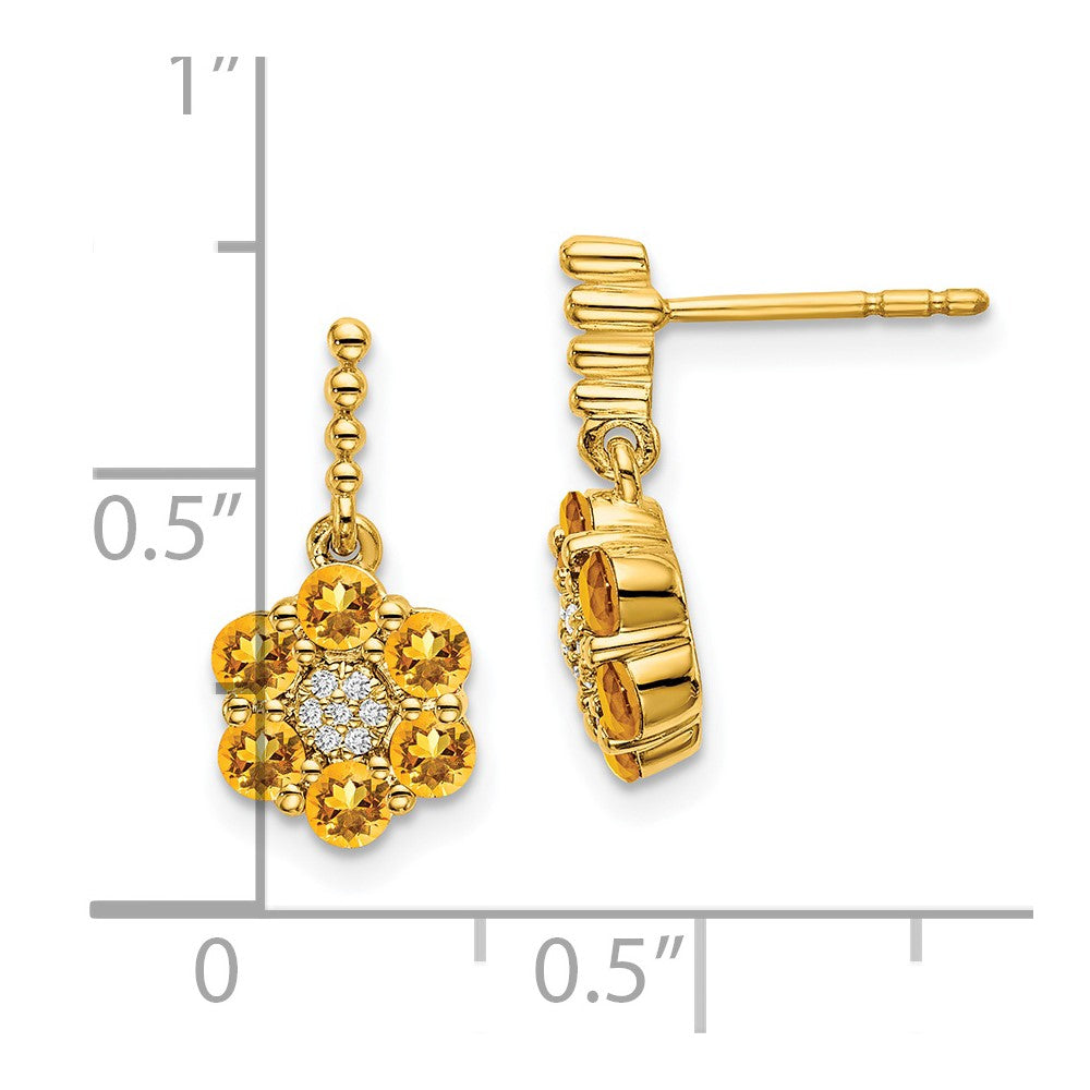 Solid 14k Yellow Gold Simulated Citrine and CZ Earrings