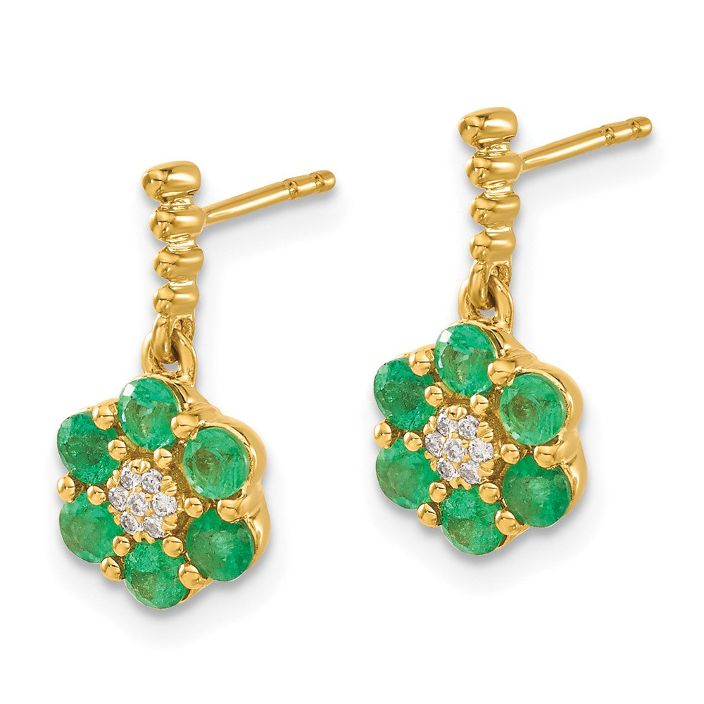 14k Yellow Gold Emerald and Real Diamond Earrings