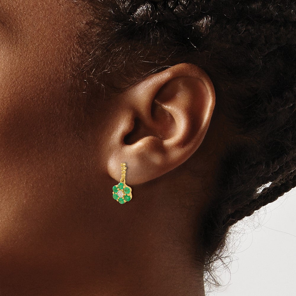 14k Yellow Gold Emerald and Real Diamond Earrings