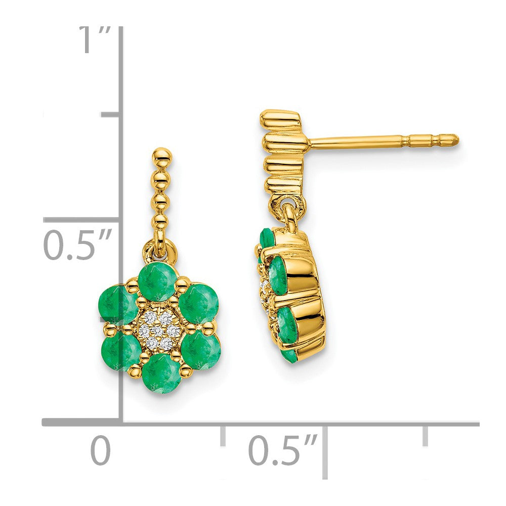 14k Yellow Gold Emerald and Real Diamond Earrings