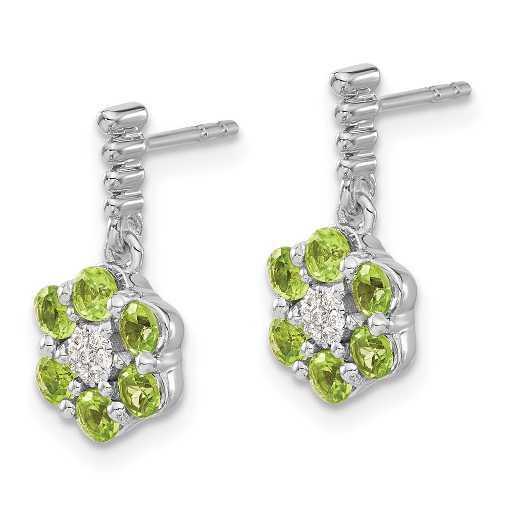 Solid 14k White Gold Simulated Peridot and CZ Earrings