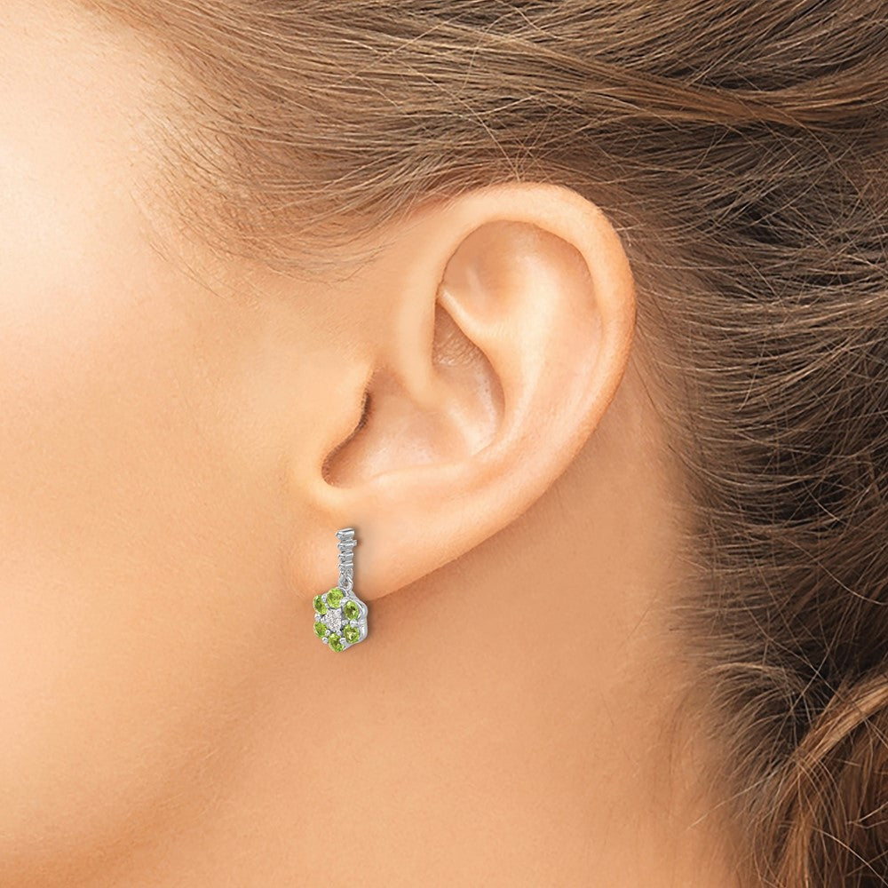 Solid 14k White Gold Simulated Peridot and CZ Earrings