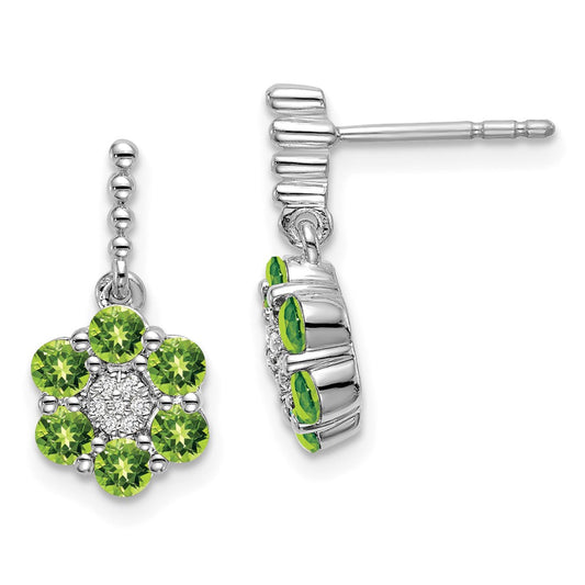 Solid 14k White Gold Simulated Peridot and CZ Earrings