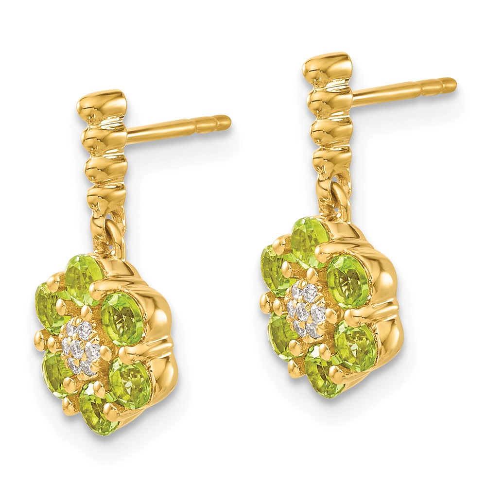 Solid 14k Yellow Gold Simulated Peridot and CZ Earrings