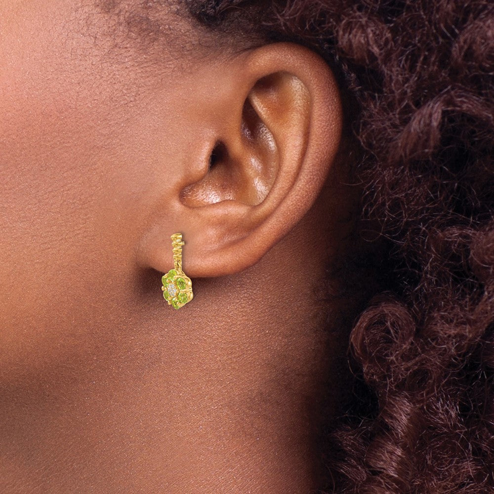 Solid 14k Yellow Gold Simulated Peridot and CZ Earrings