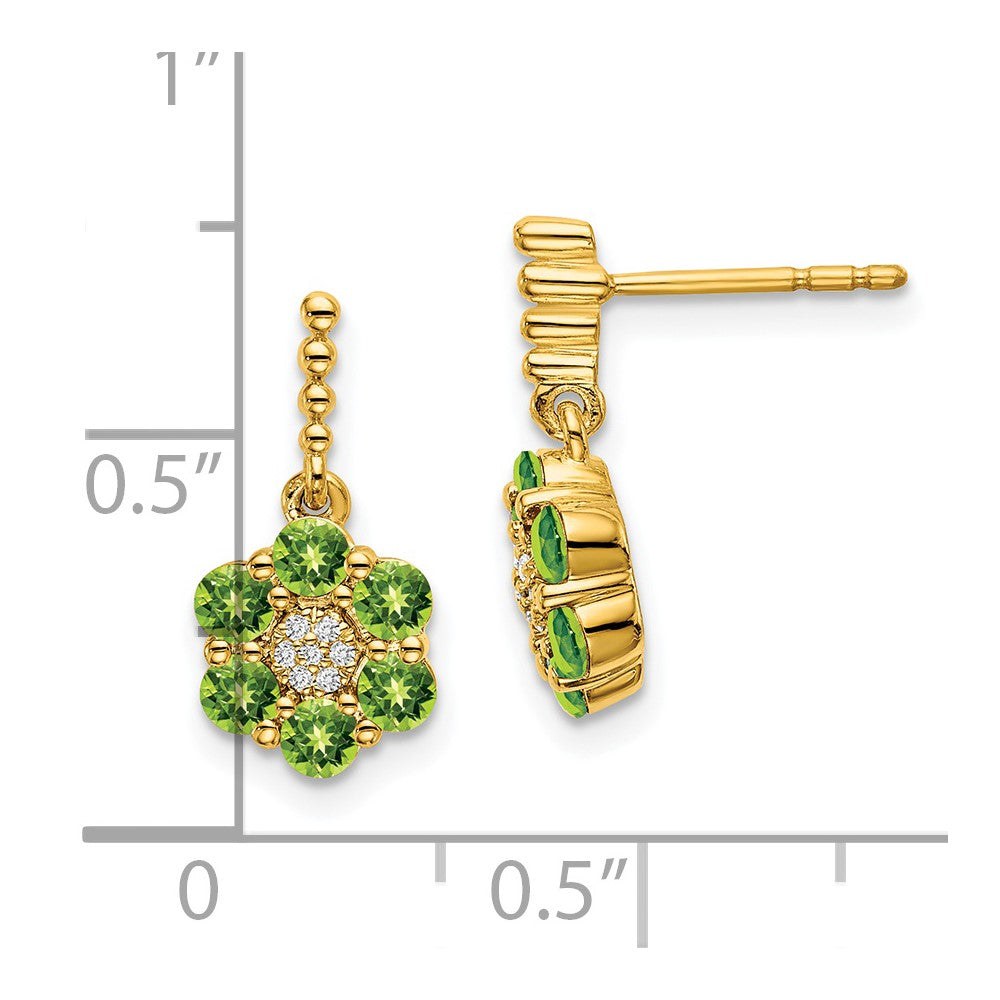 Solid 14k Yellow Gold Simulated Peridot and CZ Earrings