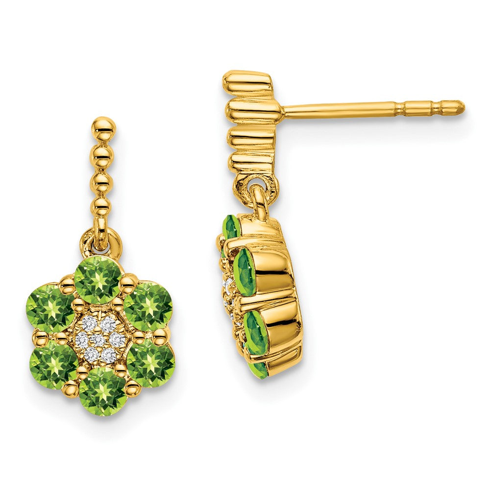 Solid 14k Yellow Gold Simulated Peridot and CZ Earrings